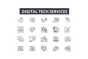 Digital tech services line icons for