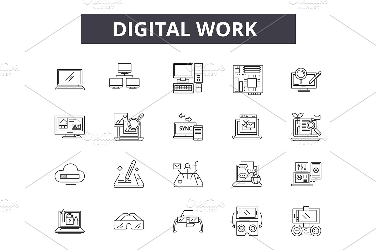 Digital work line icons for web and in Illustrations - product preview 8