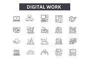Digital work line icons for web and
