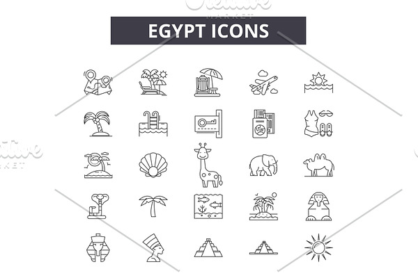 Egypt line icons for web and mobile