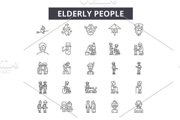 Elderly people line icons for web