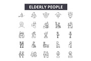 Elderly people line icons for web