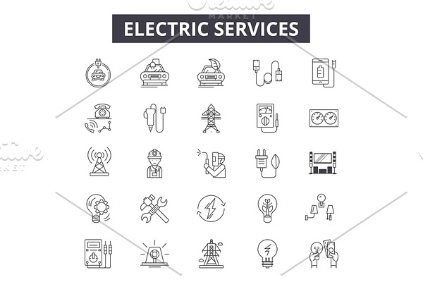 Electric services line icons for web