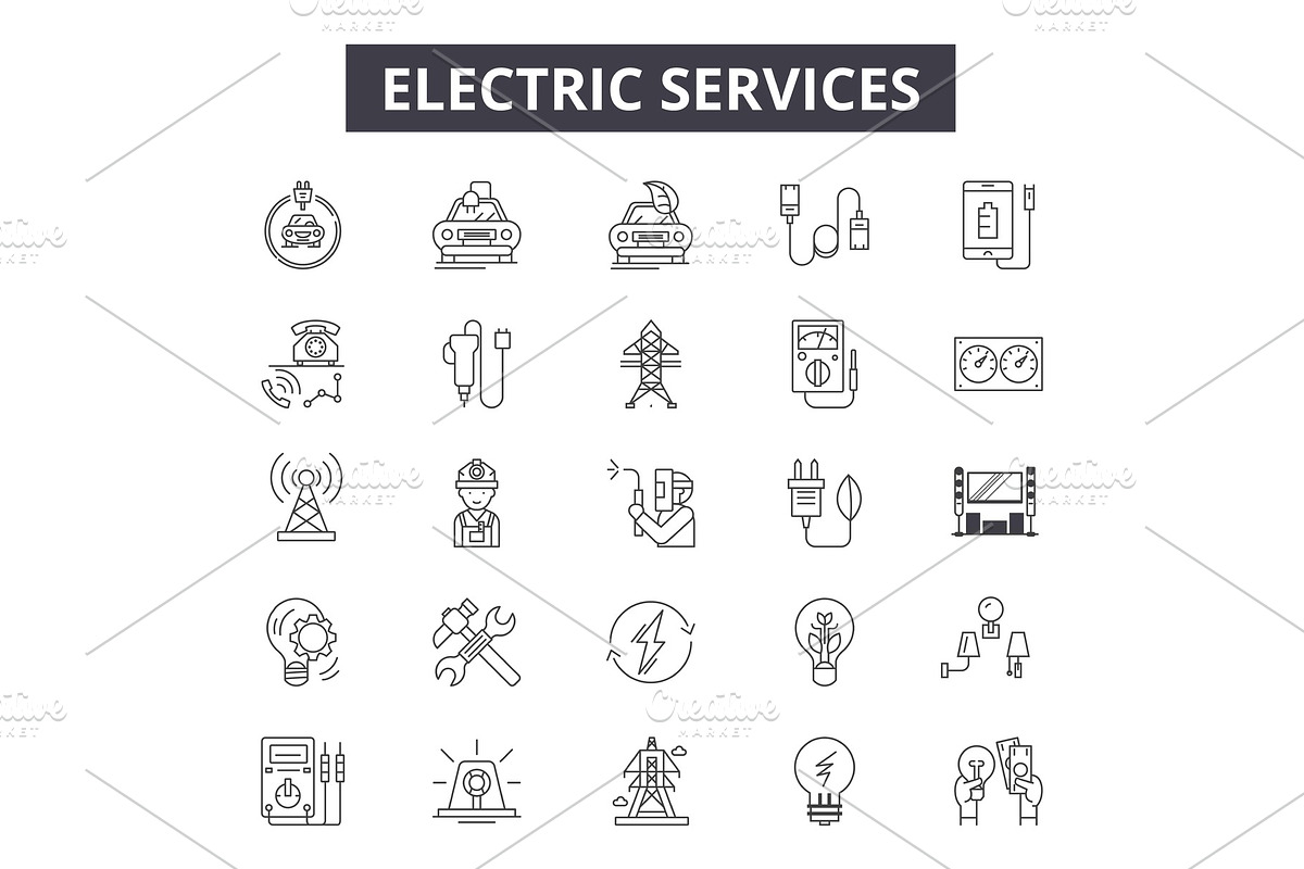 Electric services line icons for web in Illustrations - product preview 8