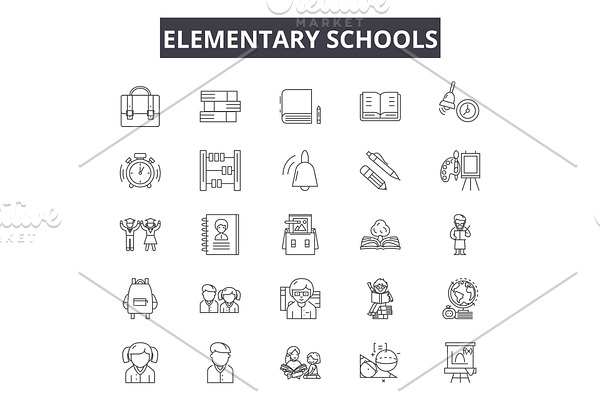 Elementary school line icons for web