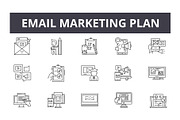 Email marketing plan line icons for