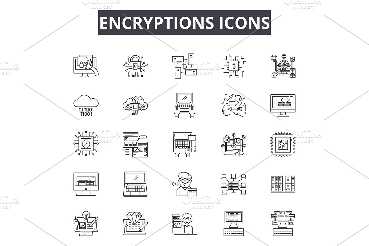Encryptions line icons for web and in Illustrations - product preview 8