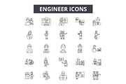 Engineer line icons for web and