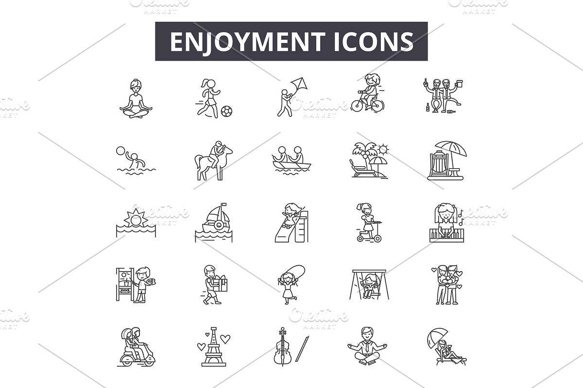 Enjoyment line icons for web and in Illustrations - product preview 8