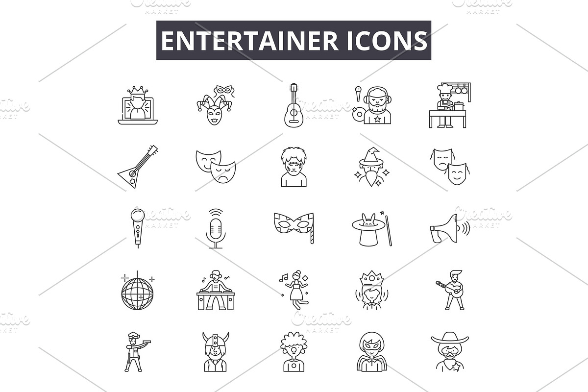 Entertainer line icons for web and in Illustrations - product preview 8