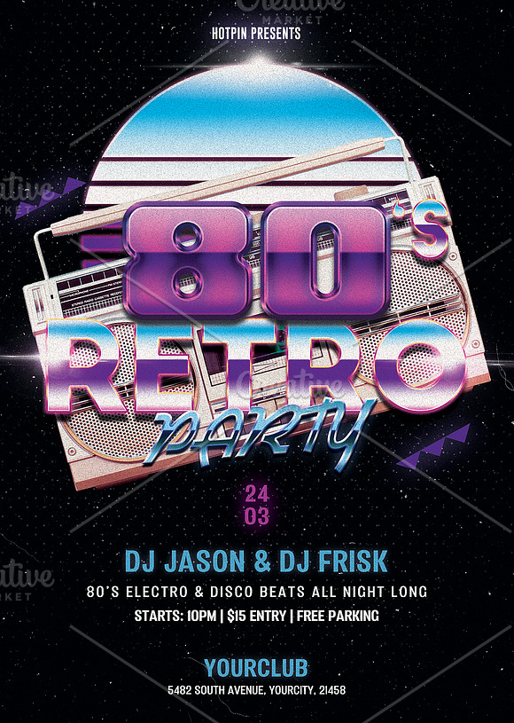 80s Retro Party Flyer in Flyer Templates - product preview 2