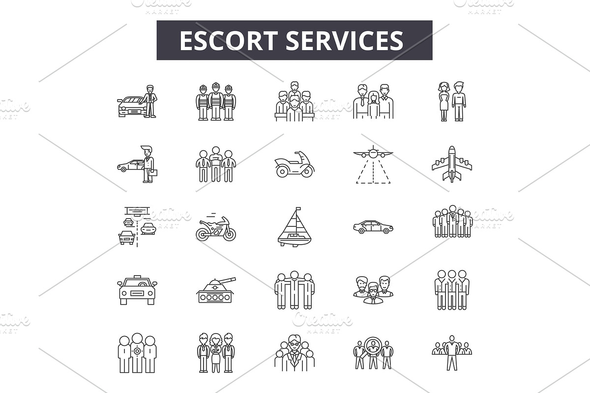 Escort services line icons for web in Illustrations - product preview 8