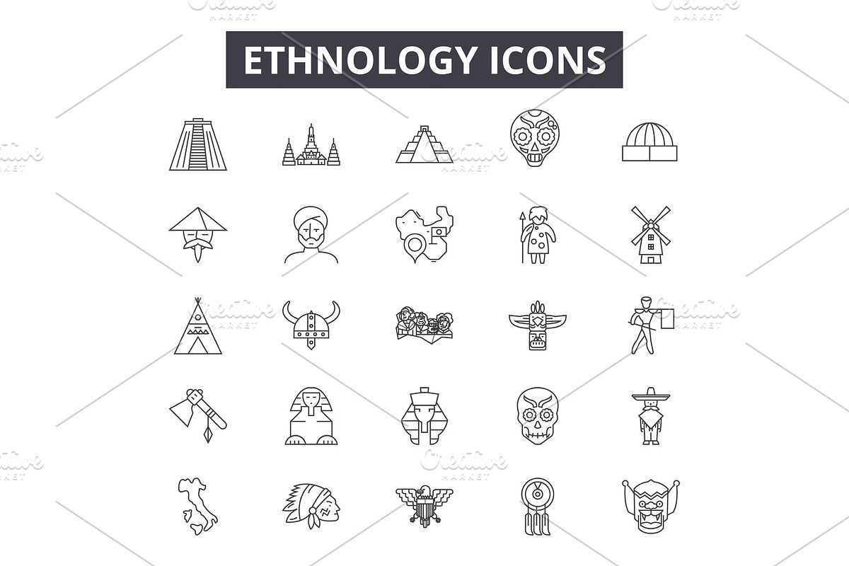 Ethnology line icons for web and in Illustrations - product preview 8