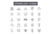 Ethnology line icons for web and