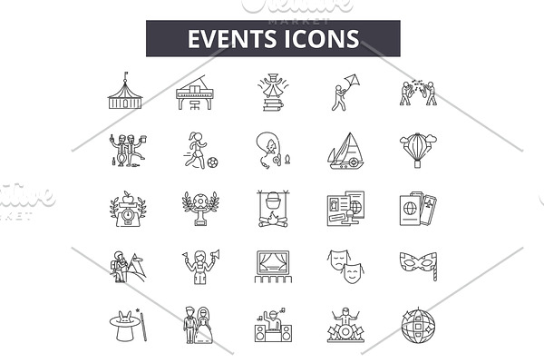 Events line icons for web and mobile