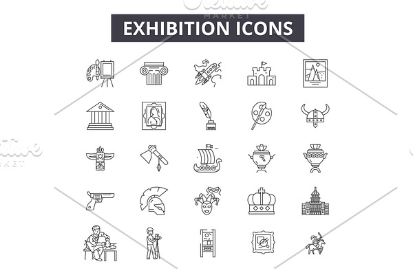Exhibition line icons for web and