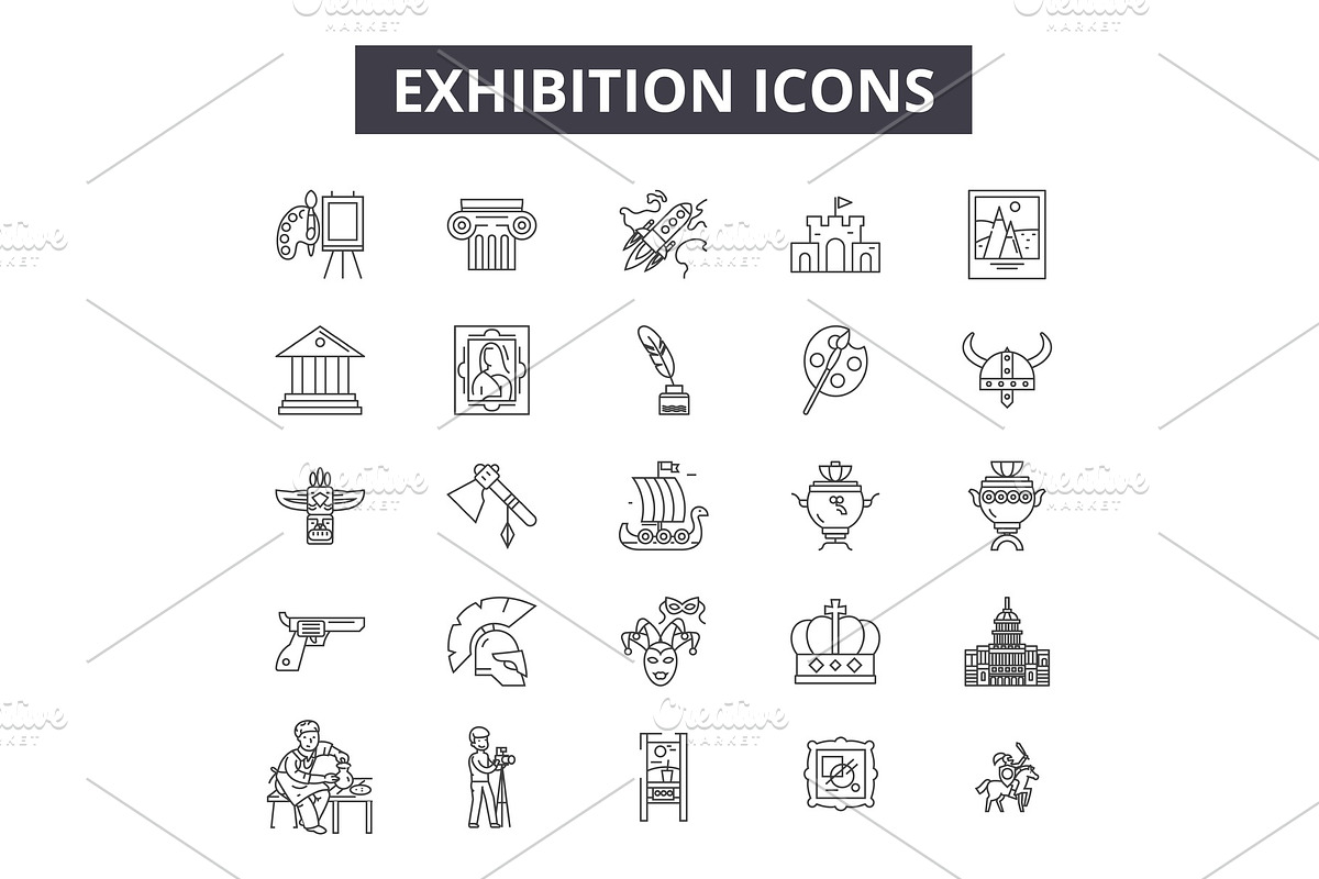 Exhibition line icons for web and in Illustrations - product preview 8