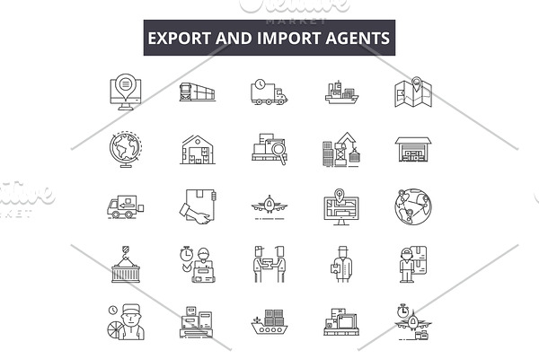 Export and import agents line icons