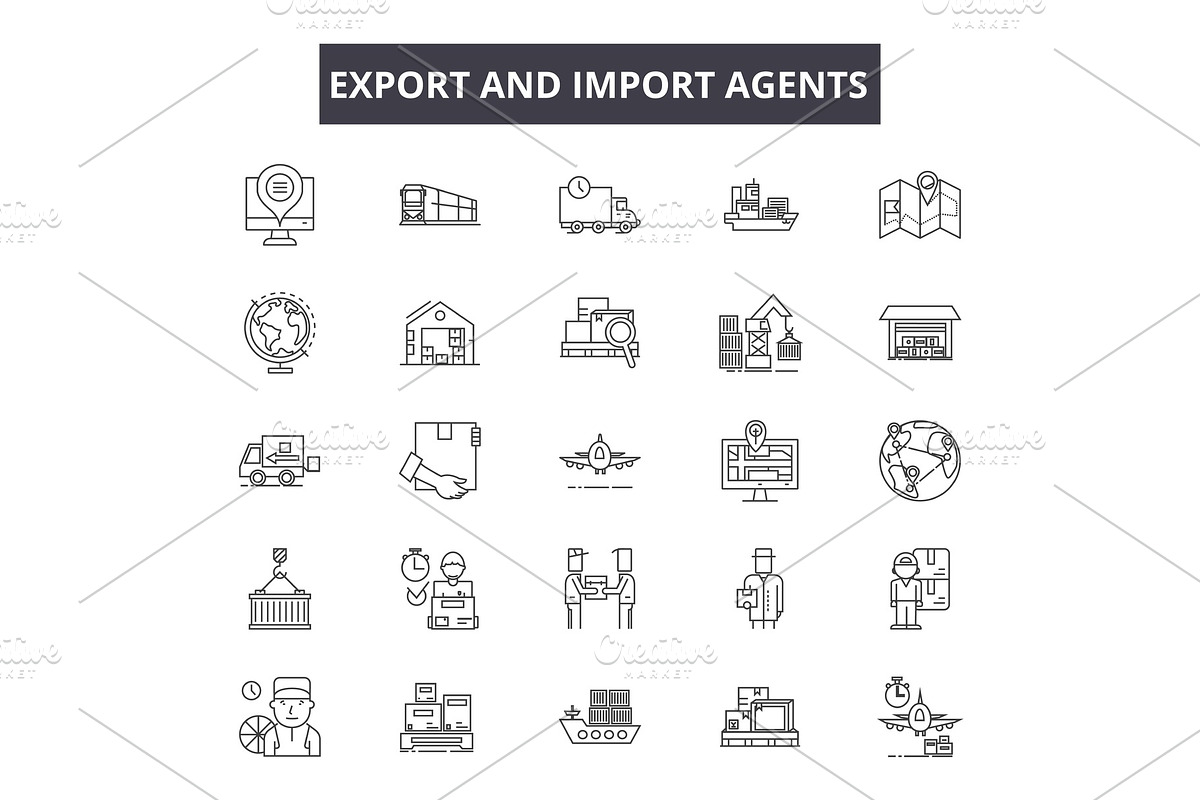 Export and import agents line icons in Illustrations - product preview 8