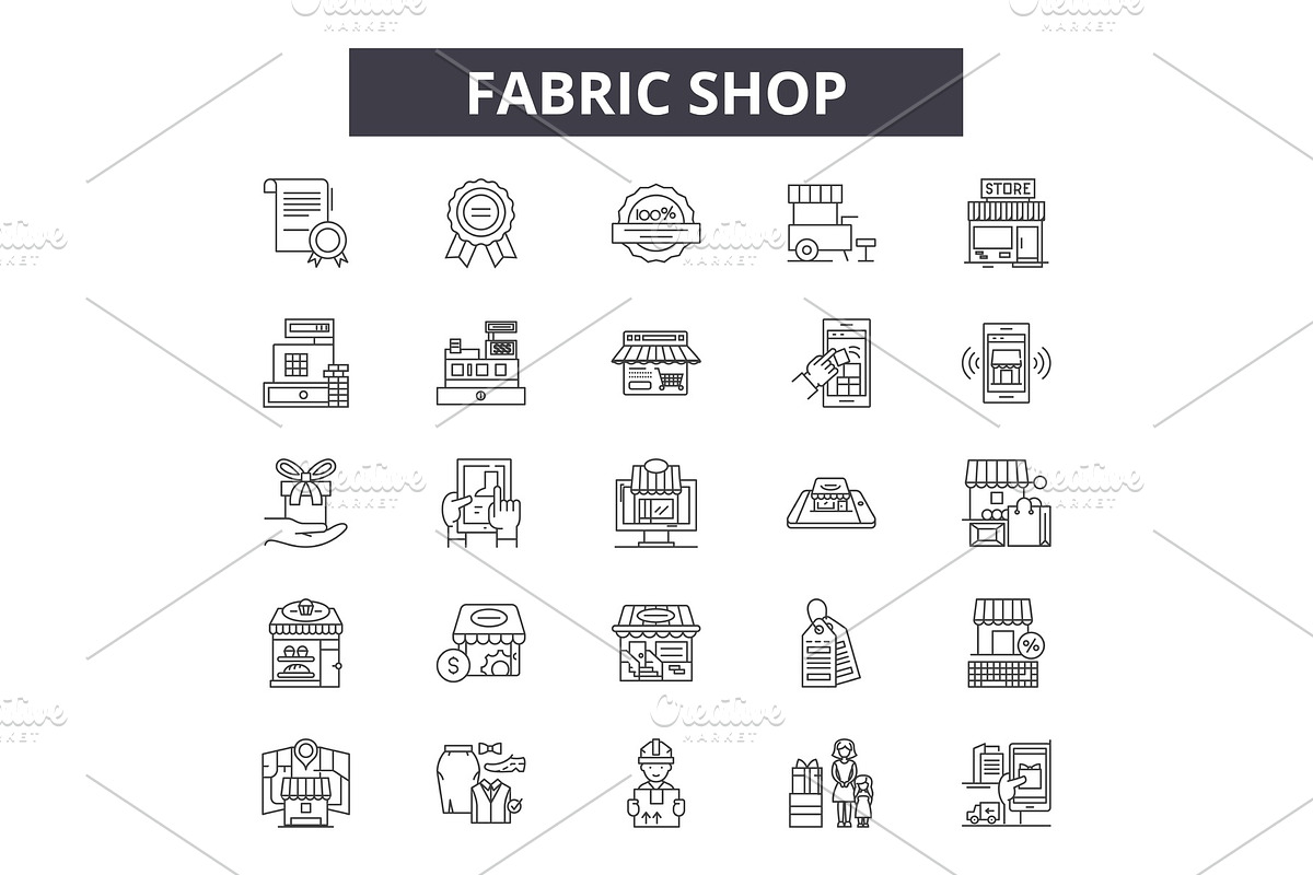 Fabric shop line icons for web and in Illustrations - product preview 8