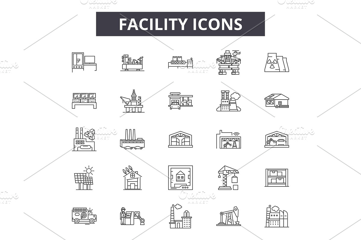 Facility line icons for web and in Illustrations - product preview 8
