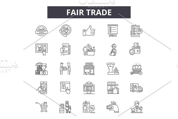 Fair trade line icons for web and