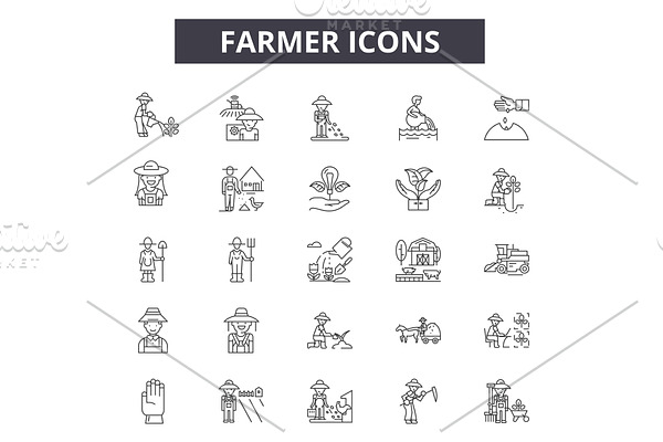 Farmer line icons for web and mobile