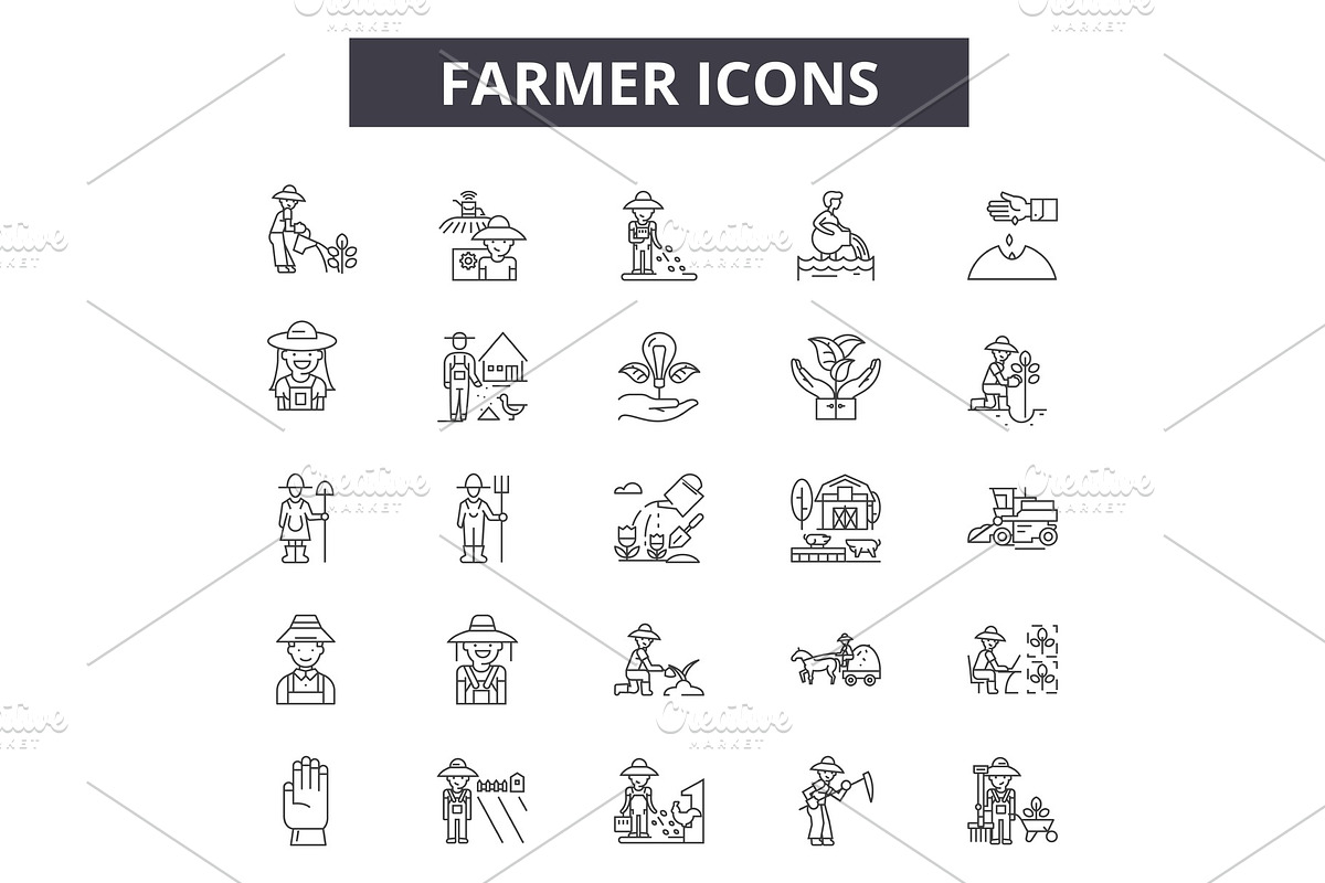 Farmer line icons for web and mobile in Illustrations - product preview 8