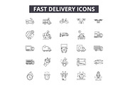 Fast delivery line icons for web and