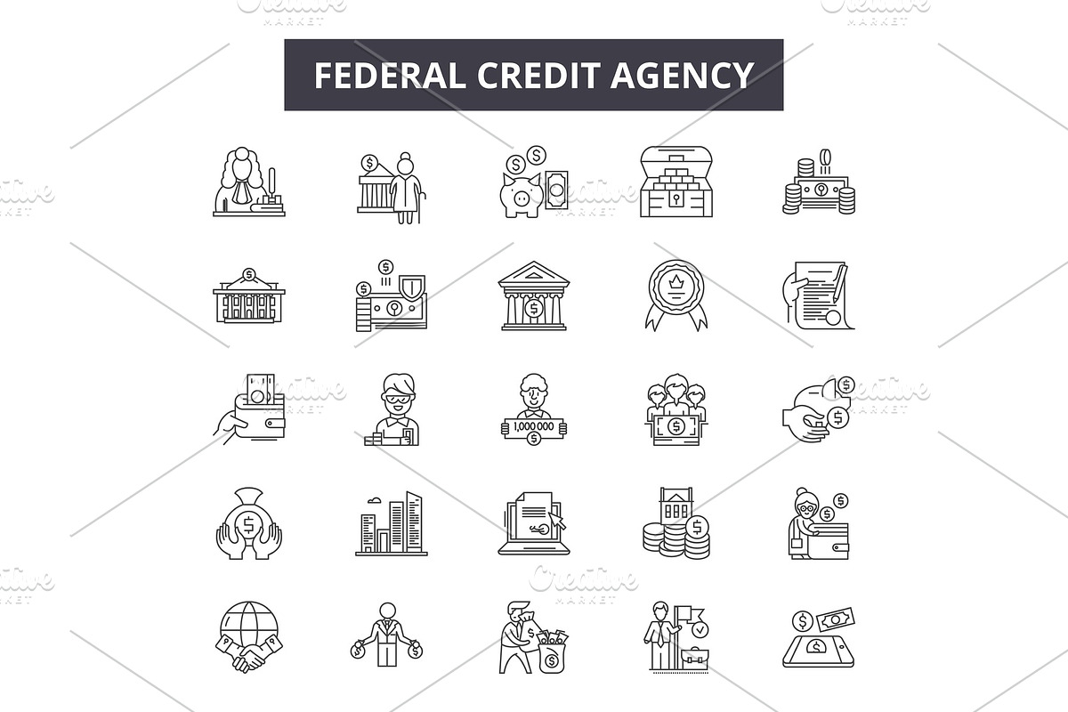 Federal credit agency line icons for in Illustrations - product preview 8