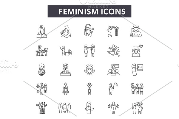 Feminism line icons for web and