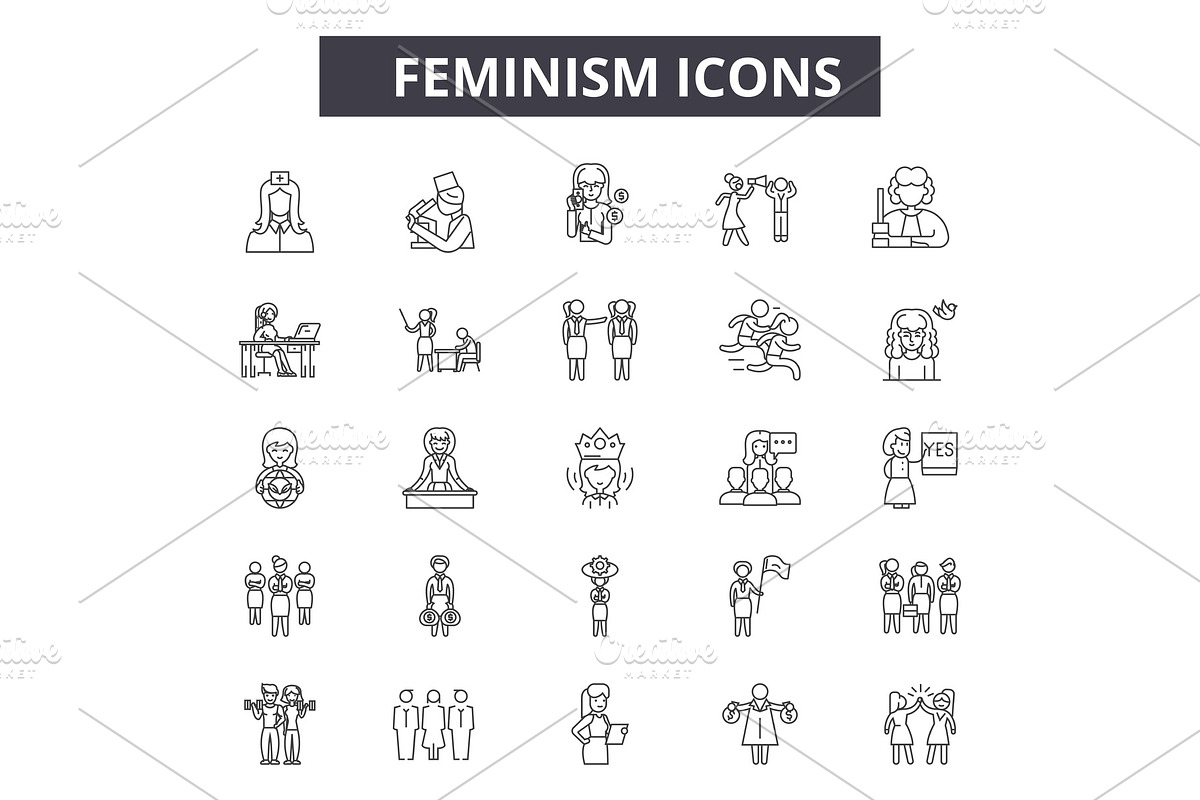 Feminism line icons for web and in Illustrations - product preview 8