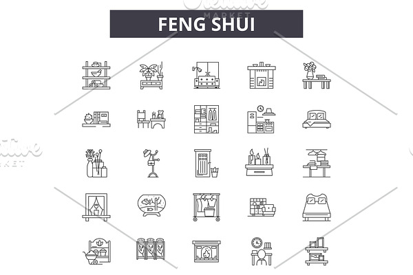 Feng shui line icons for web and