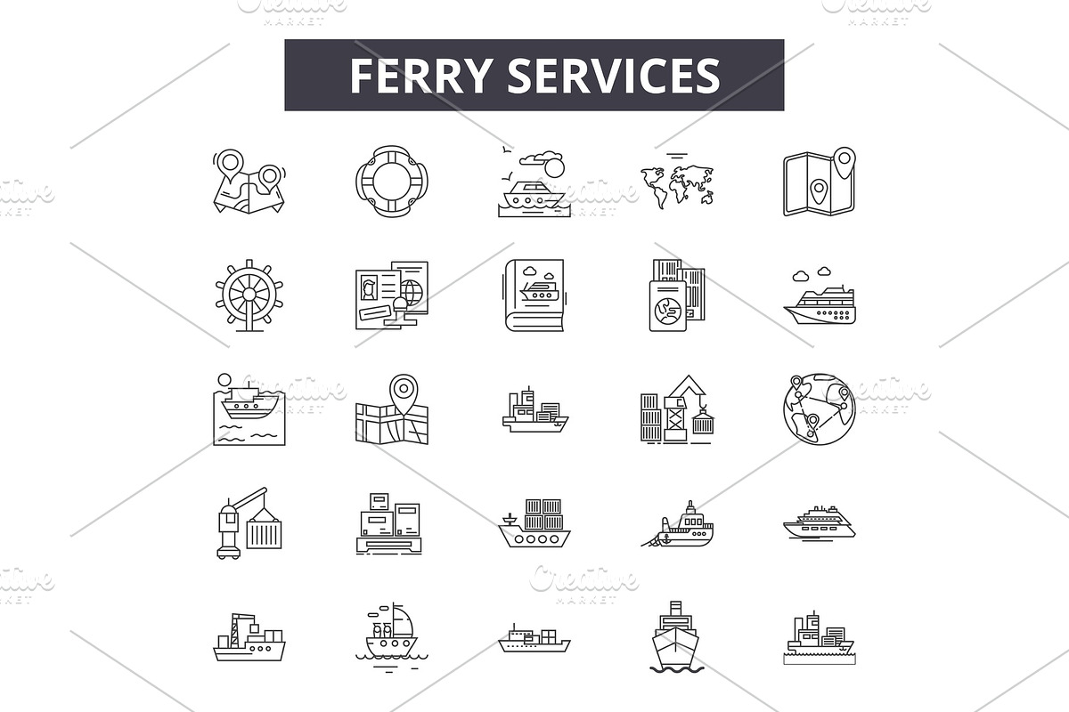 Ferry services line icons for web in Illustrations - product preview 8