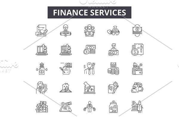 Finance services line icons for web
