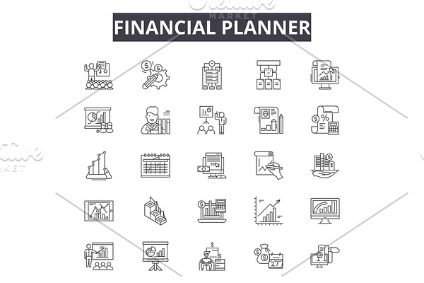 Financial planner line icons for web