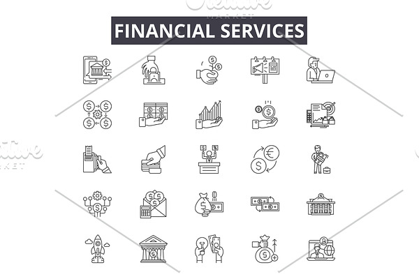 Financial services line icons for