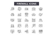 Firewall line icons for web and