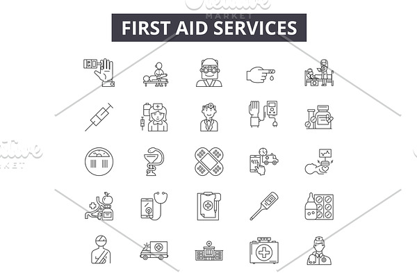 First aid services line icons for