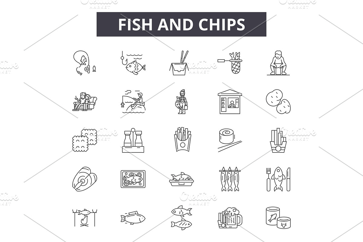 Fish and chips line icons for web in Illustrations - product preview 8