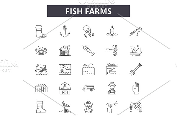 Fish farms line icons for web and