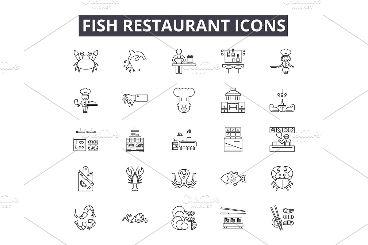 Fish restaurant line icons for web in Illustrations - product preview 8