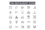 Fish restaurant line icons for web