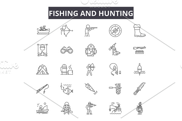 Fishing and hunting line icons for