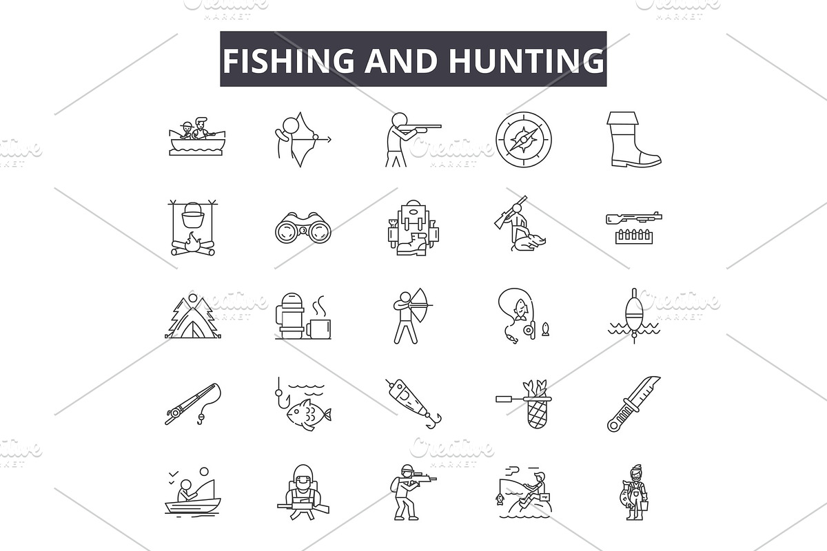 Fishing and hunting line icons for in Illustrations - product preview 8