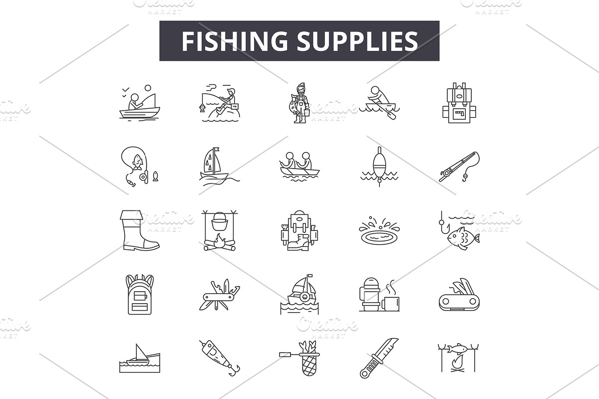 Fishing supplies line icons for web in Illustrations - product preview 8