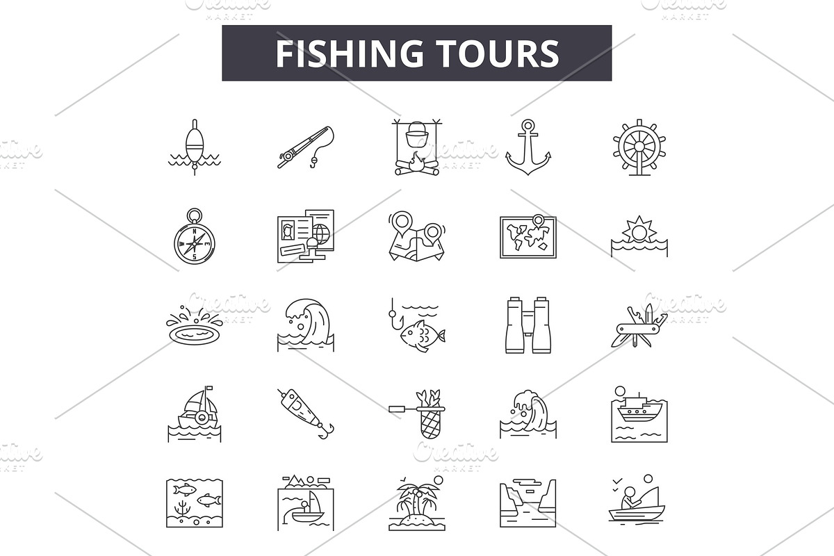 Fishing tours line icons for web and in Illustrations - product preview 8