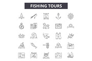 Fishing tours line icons for web and