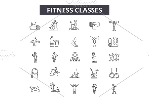 Fitness classes line icons for web
