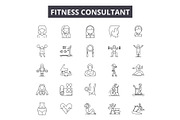 Fitness consultant line icons for